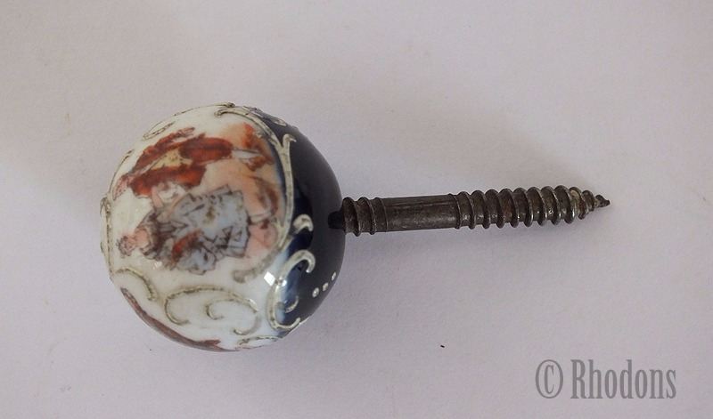 Antique Porcelain Draw Pull / Knob, Hand Painted 18th Century Figures