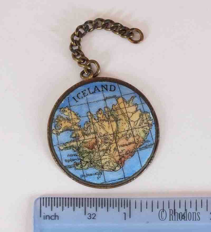 Brass & Enamel Key Chain Fob-Map of Iceland