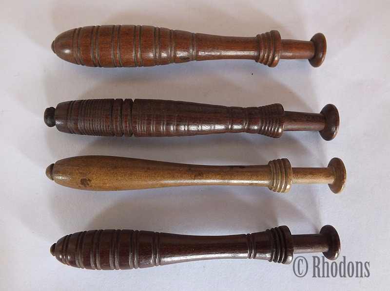 Antique Turned Wood Lace Making Bobbins, Lot of 4