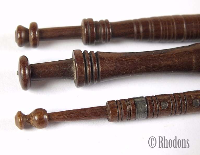 Antique Wooden Lace Bobbins, Mixed Lot of 3