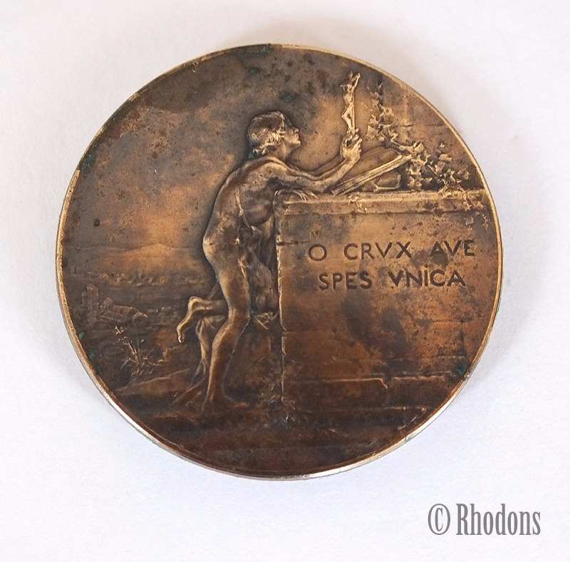 Bronze Religious Medal-O Crux Ave Spes Unica-Signed Dupre-Late 1800s-Early 1900s Vintage