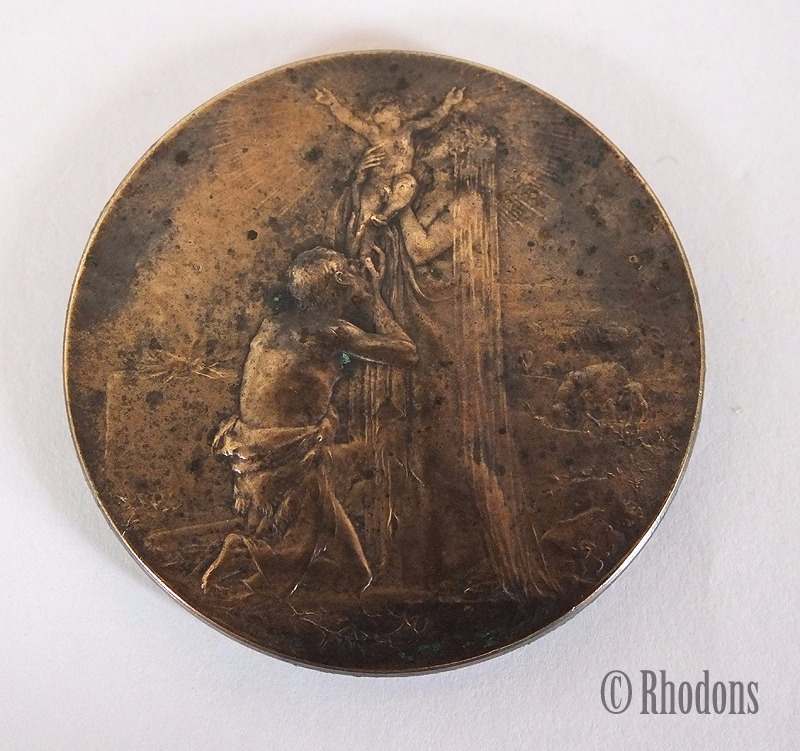 Bronze Religious Medal-O Crux Ave Spes Unica-Signed Dupre-Late 1800s-Early 1900s Vintage