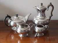 Antique 4 Piece Tea Service-Harrowby Plate-Silver On Copper