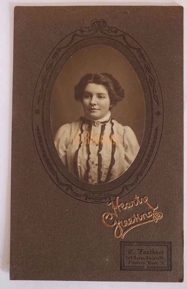 Vintage Greetings Photo, Young Lady. Late Victorian / Edwardian Greetings.  Faulkner, Finsbury Park