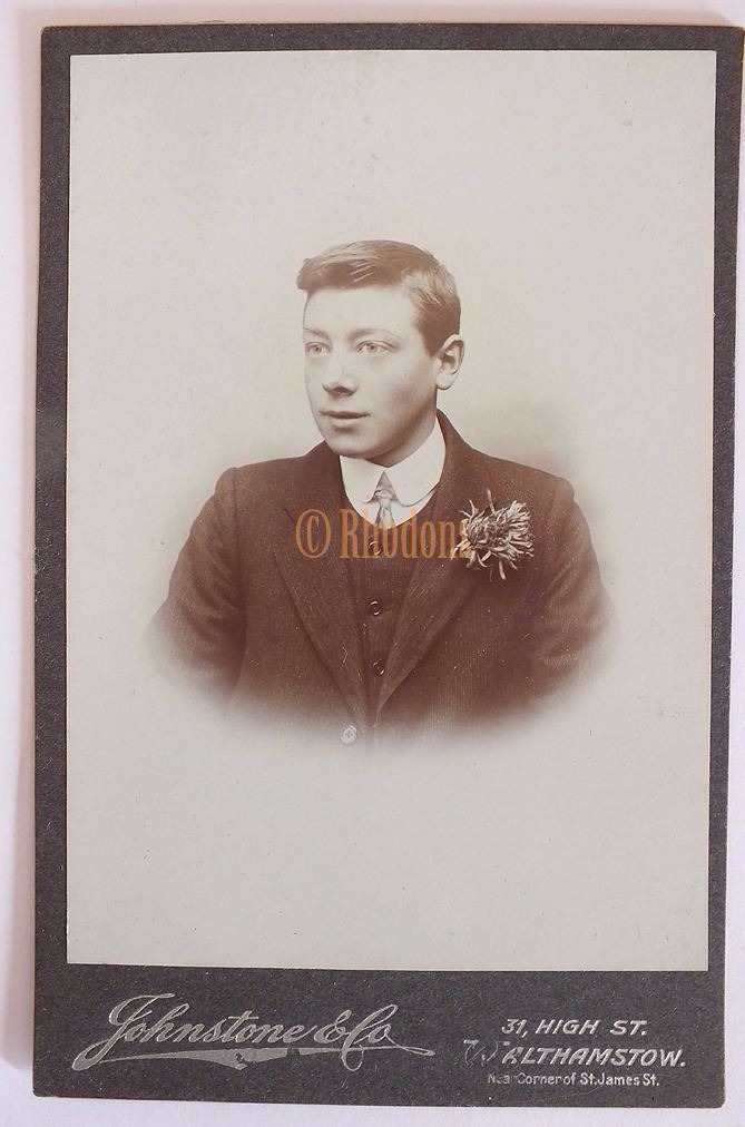 Victorian Cabinet Photo - Young Man With Buttonhole Flower - Johnstone & Co, Walthamstow