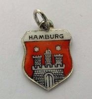 Silver & Enamel Travel Shield Bracelet Charm, Hamburg, Germany