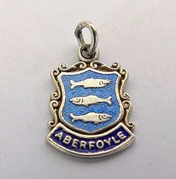 Aberfoyle Scotland, Vintage Silver & Enamel Travel Shield Charm
