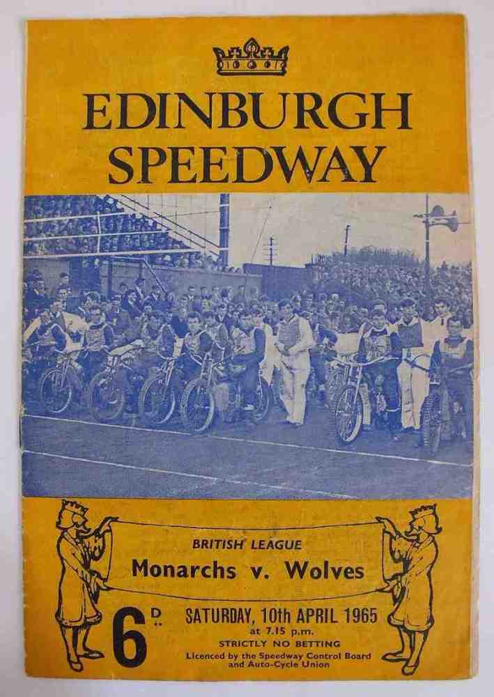Edinburgh Speedway Programme, British League, Monarchs v Wolves, April 10 1965