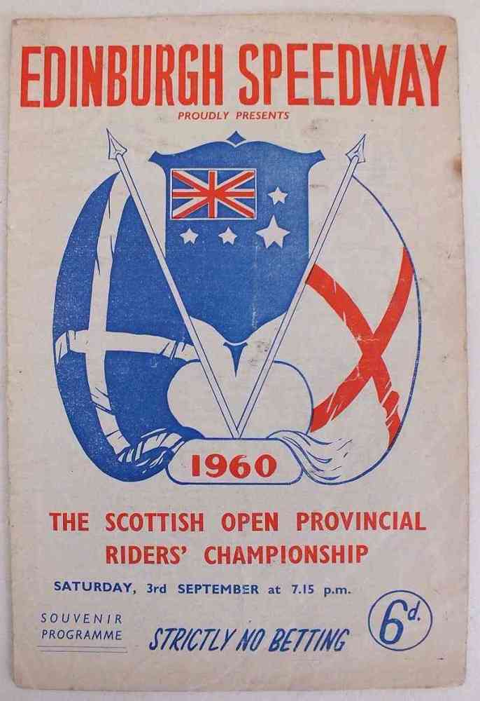 Edinburgh Speedway Programme, Sept 3 1960 Scottish Open Provincial Riders Championship
