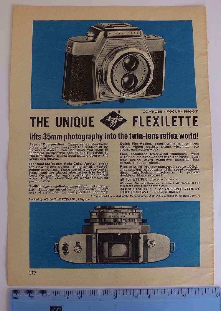 Agfa Flexilette Twin Lens Relex 35mm Camera, 1960/70s Advertising