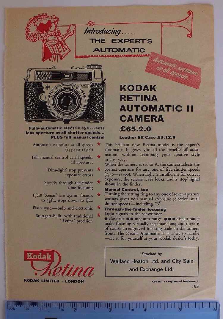 Kodak Retina Automatic II Camera, 1960/70s Photographic Magazine Advertisin