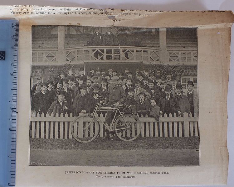 Victorian Newspaper Photo: Start of Jefferson's Cycle Ride To Siberia From Wood Green March 21st 1896
