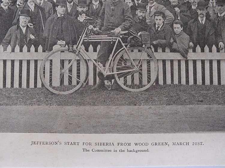 Victorian Newspaper Photo: Start of Jefferson's Cycle Ride To Siberia From Wood Green March 21st 1896