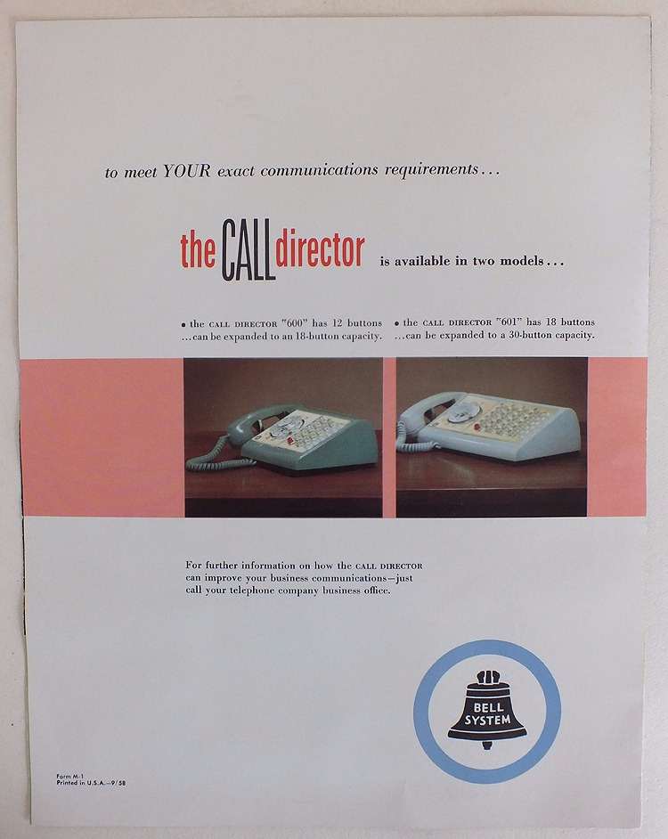 Bell Communications Systems Call Director Telephone, Advertising Brochure, Circa 1958