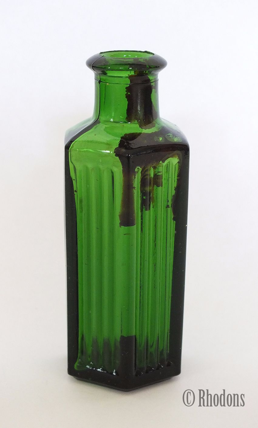 Antique Green Glass Apothecary Hexagonal Poison Bottle, 8.50cm