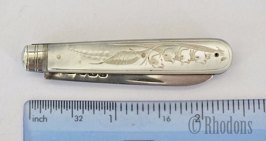 Antique Silver & MOP Fruit Knife, Lily Of The Valley, A W Staniforth Sheffield 1898