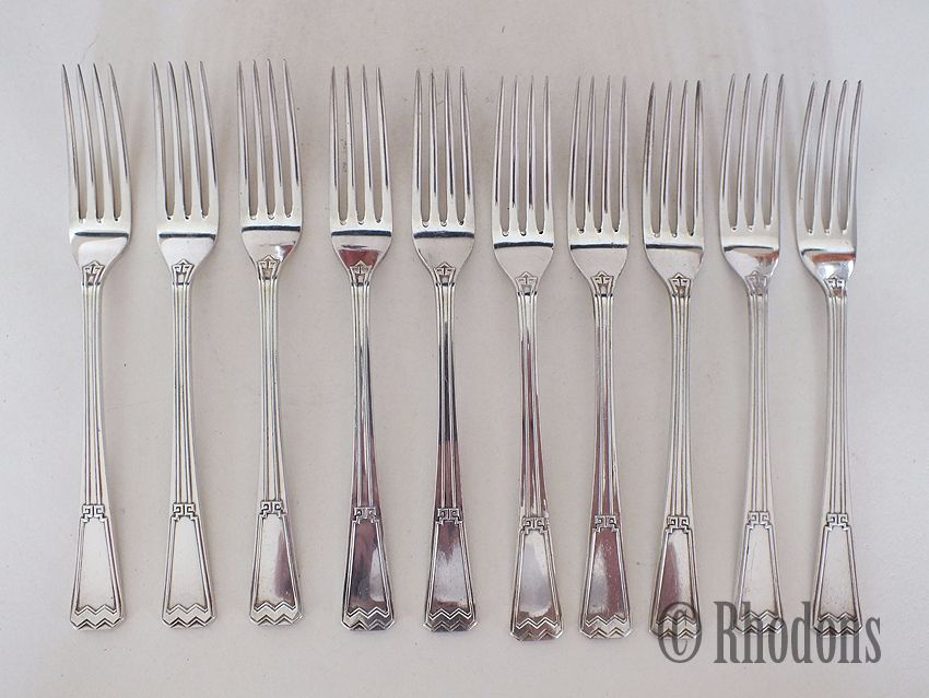 Dinner Forks x10 - Art Deco Design - Vintage Elkington Silver Plate