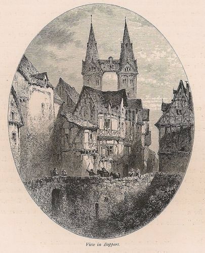 View in Boppart, The Rhineland, Germany. Antique Print