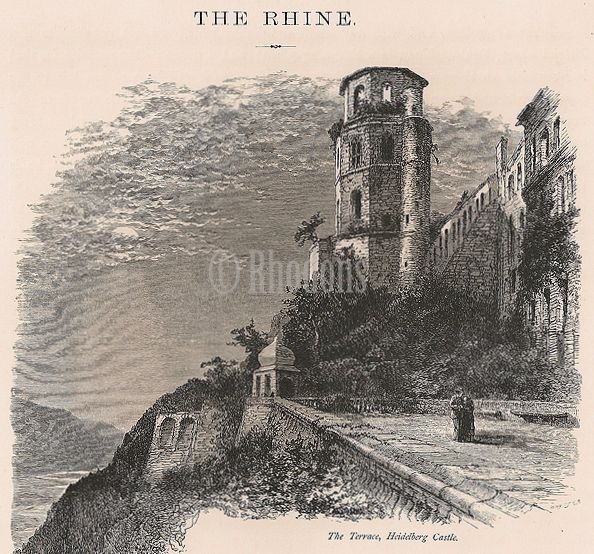 Germany, Rhineland - Heidelberg Castle, The Terrace, Antique Print