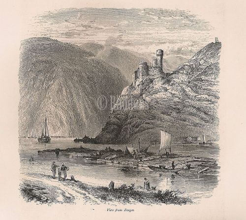 Germany, Bingen Am Rhine, Antique Engraving Print