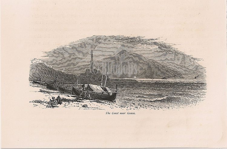 Italy, The Coast Near Genoa. 19th Century Engraving Print 