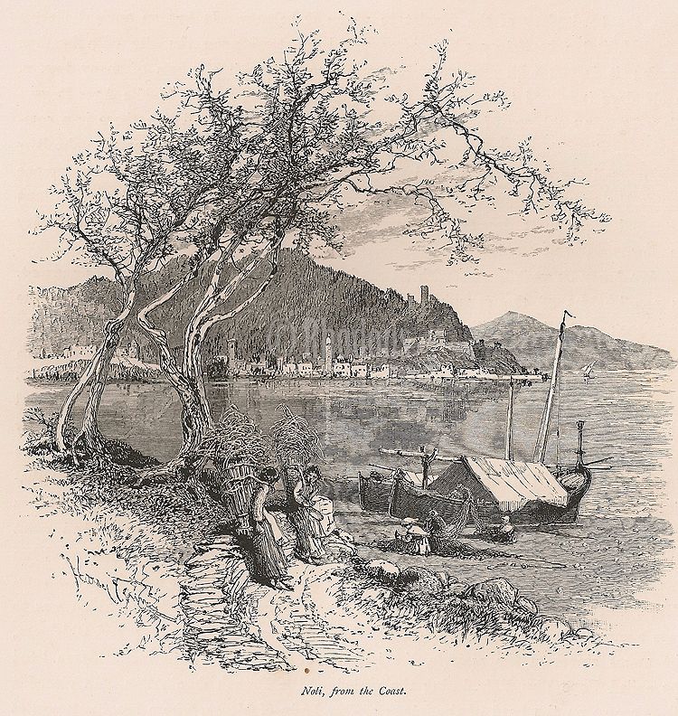 Noli From The Coast, Liguria, Italy. 19th Century Engraving Print
