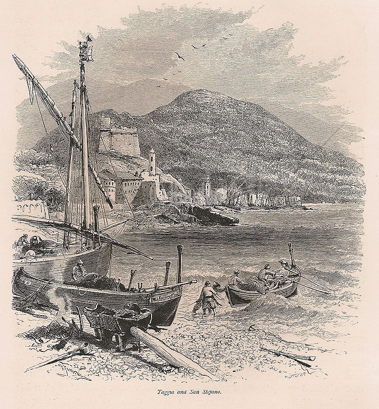 Liguria, Taggia And San Stefano, Italy. 19th Century Engraving Print, Late 1800s