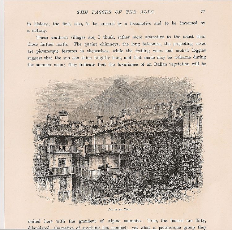 Italy, Inn At La Torre, The Passes Of The Alps, 19th Century Engraving