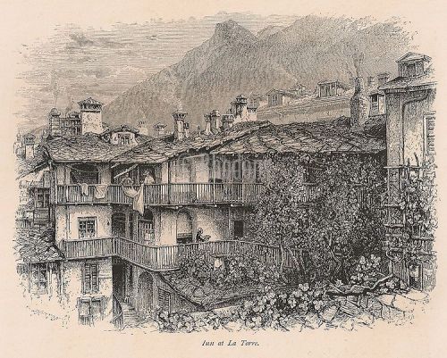 Italy, Inn At La Torre, The Passes Of The Alps, 19th Century Engraving
