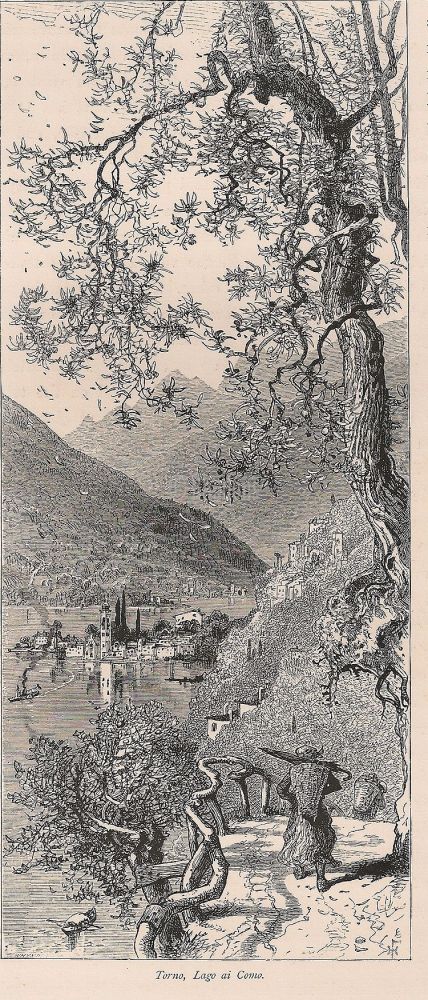 View Of Torno, Lake Como, Italian Lakes - 19th Century Engraving Print 