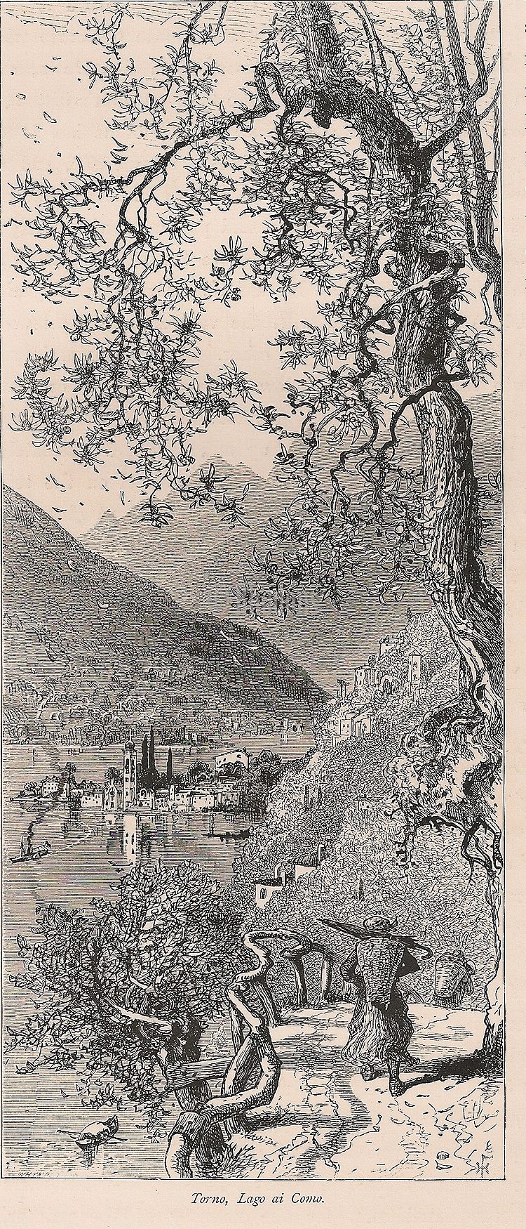 Italy, The Italian Lakes, View Of Torno, Lake Como, Antique Engraving Print