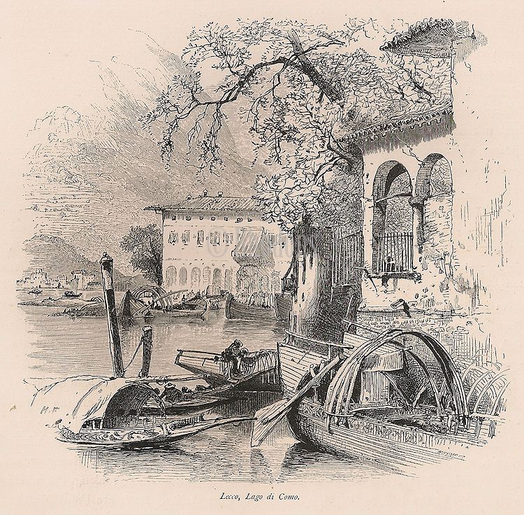 Italy, The Italian Lakes, Lecco, Lago Di Como, 19th Century Engraving Print