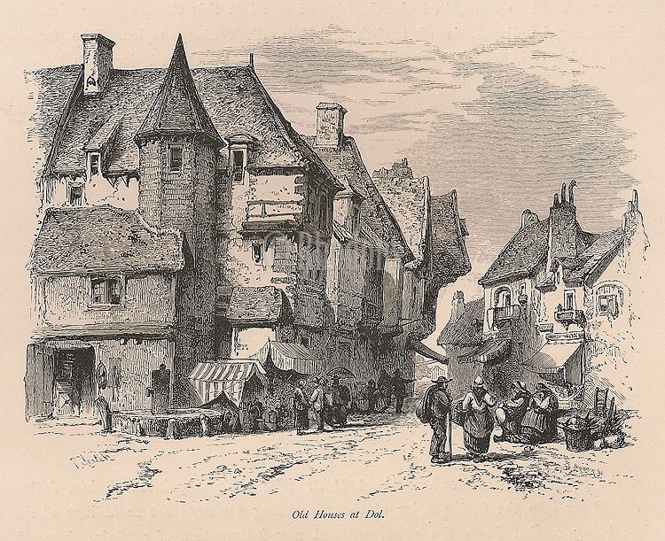 France, Dol De Bretagne, Old Houses At Dol, 19th Century Engraving Print