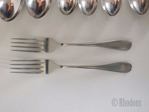 Forks & Spoons, Mixed Lot Of 14 Pieces, Stainless Nickel Silver