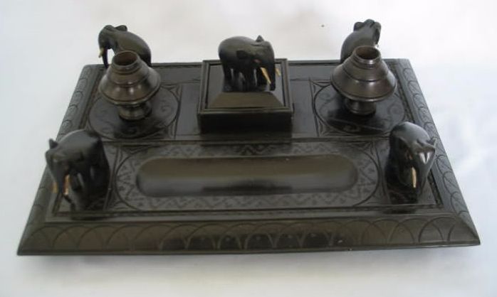 Victorian Carved Ebony Wood Elephant Desktop Stand-Circa Late 1800s