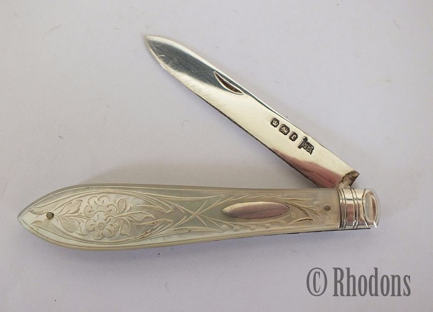 Victorian Silver & Mother Of Pearl Fruit Knife, Walker & Hall 1897