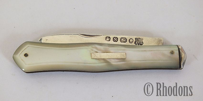 Victorian Silver & MOP Folding Fruit Knife, Henry Wilkinson, 1860