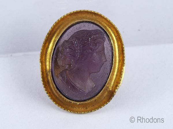 Antique Carved Amethyst Cameo Choker Stud