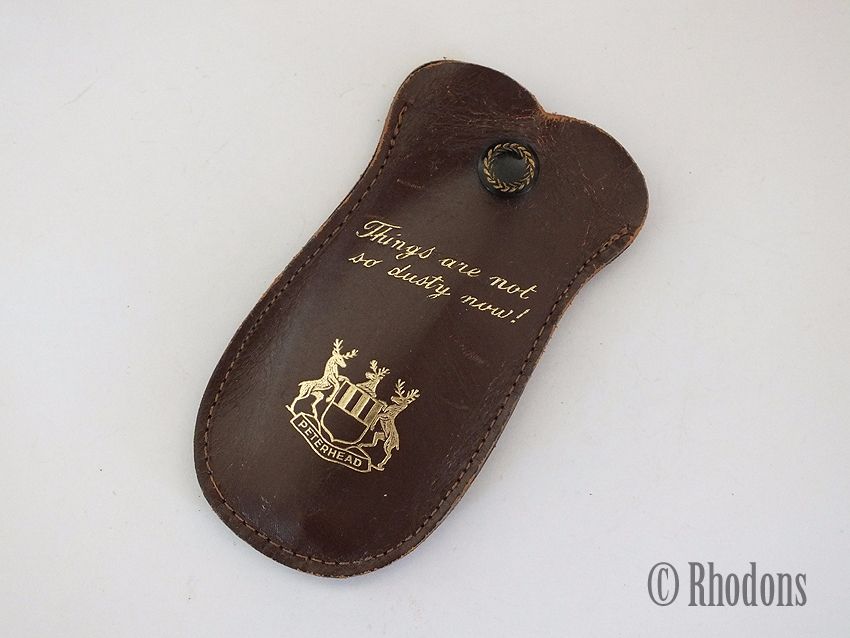 Travel Clothes Brush / Leather Case, Souvenir Of Peterhead 