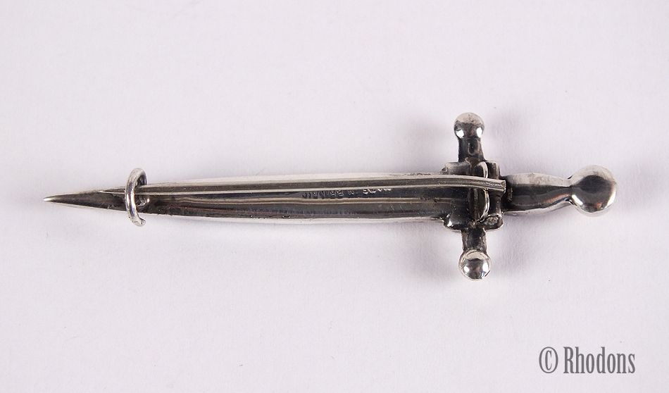 Scottish Silver & Polished Stone Sword / Dirk / Dagger Brooch-Early 1900s