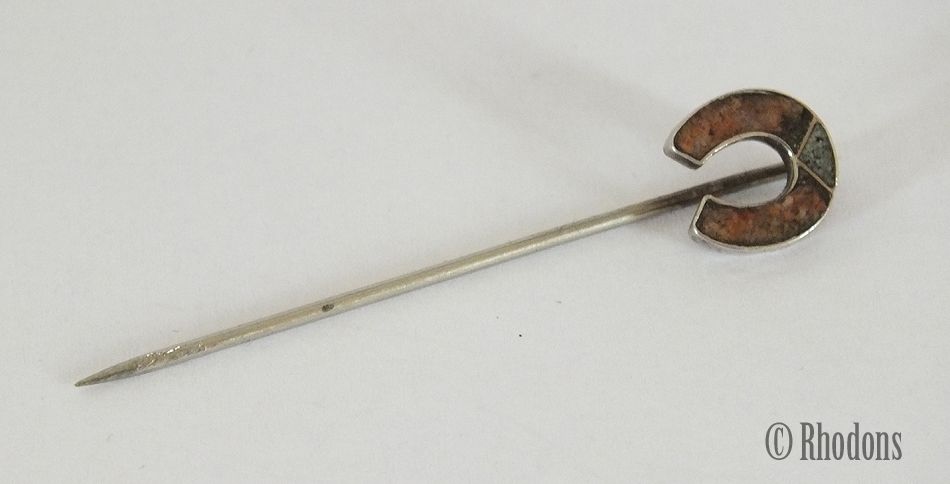 Lucky Horseshoe Stick Pin / Lapel Pin / Scarf Pin, Scottish Agate Stones 