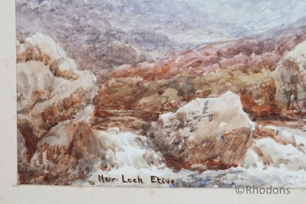 Victorian Watercolour Painting-View Near Loch Etive Argyll and Bute Scotland-Artist Signed
