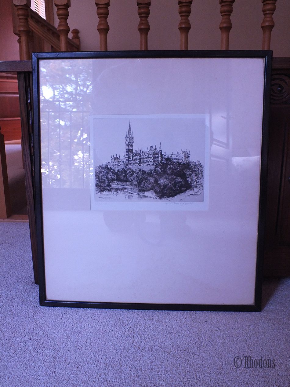 Glasgow University From Kelvingrove, Artist Signed Etching By Albany E Howarth