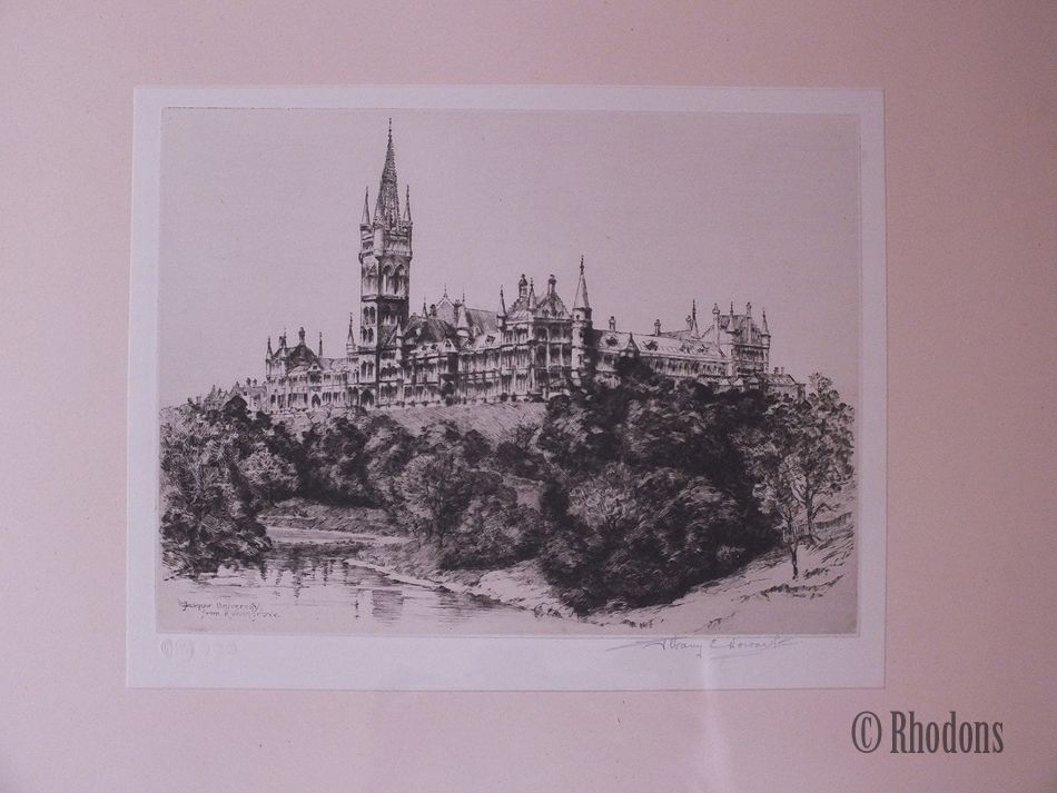 Glasgow University From Kelvingrove, Artist Signed Etching By Albany E Howarth