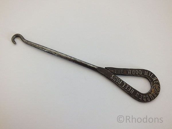 Antique Advertising Shoe Button Hook For Wood-Milne Shoe Shines & Rubber He