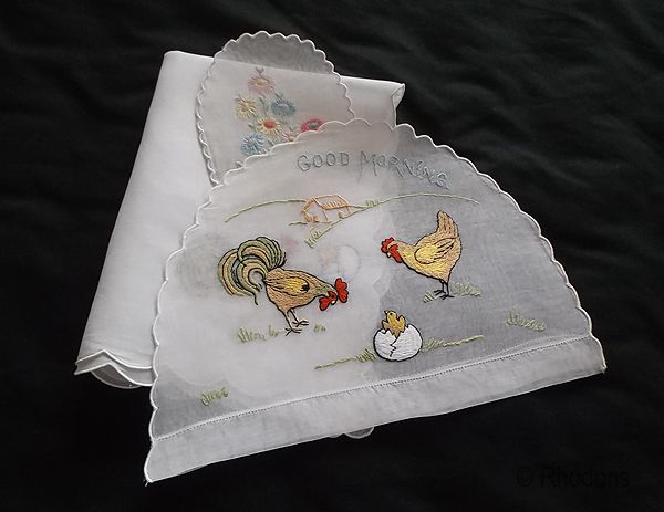 Embroidered Good Morning Set, Teacosy, Eggcosy and Table Mat - Rooster Moti