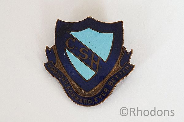 C S H Enamel Shield Badge, Motto: Upright, Forward, Ever Better