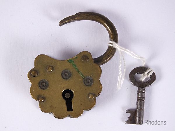 Brass Padlock With Key-Victorian Era-Circa Late 1800s Vintage  