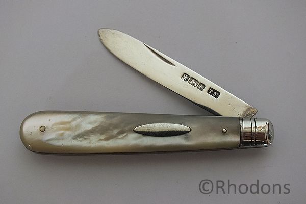 Antique Thomas Marples MOP & Silver Folding Fruit Knife