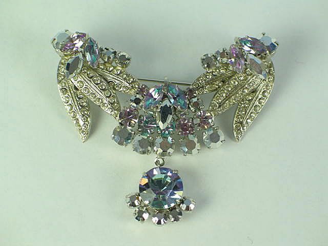 Vintage Aurora Borealis Diamante Drop Pendant Brooch - 'DAG'